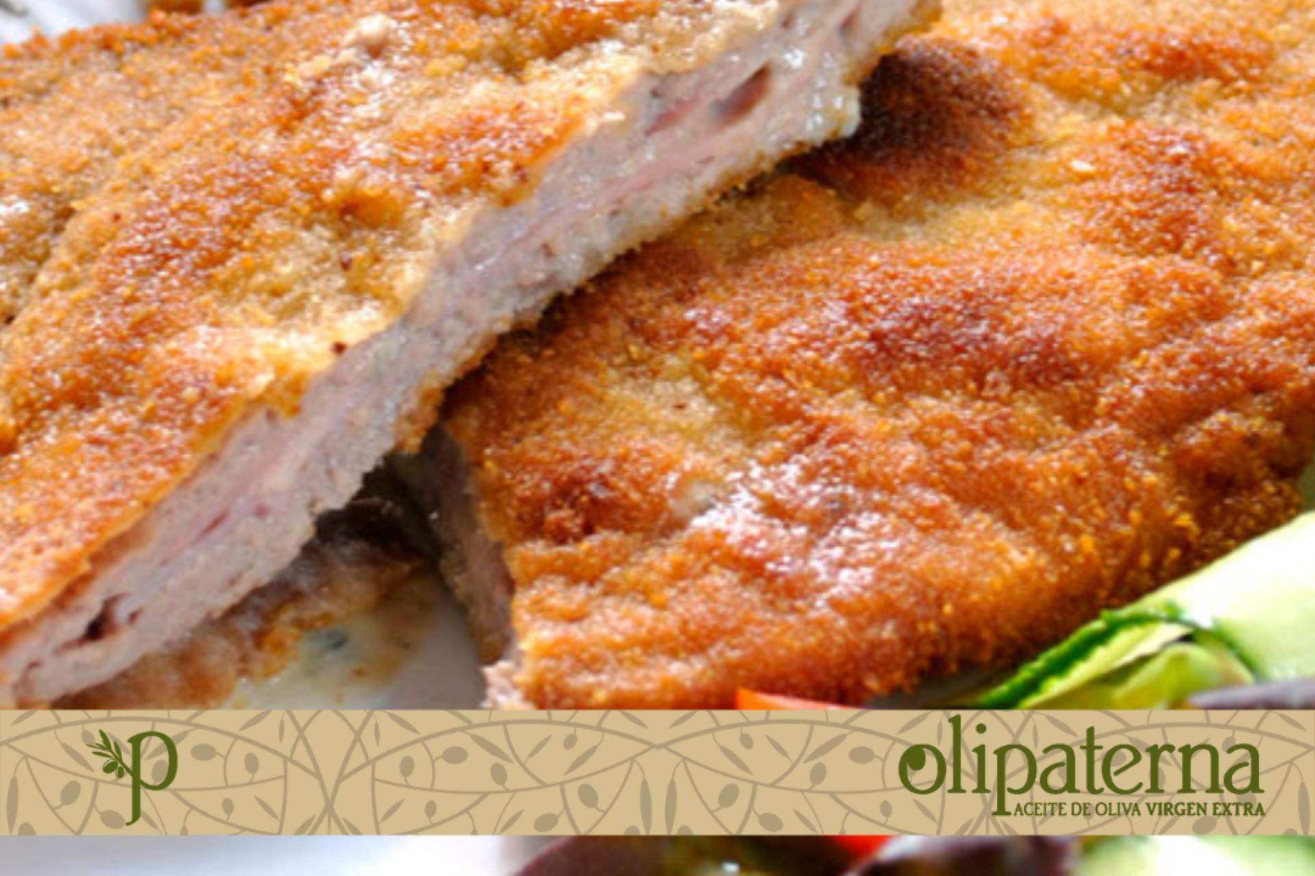 El cachopo asturiano de jamón cocido y queso azul con el aceite de Olipaterna