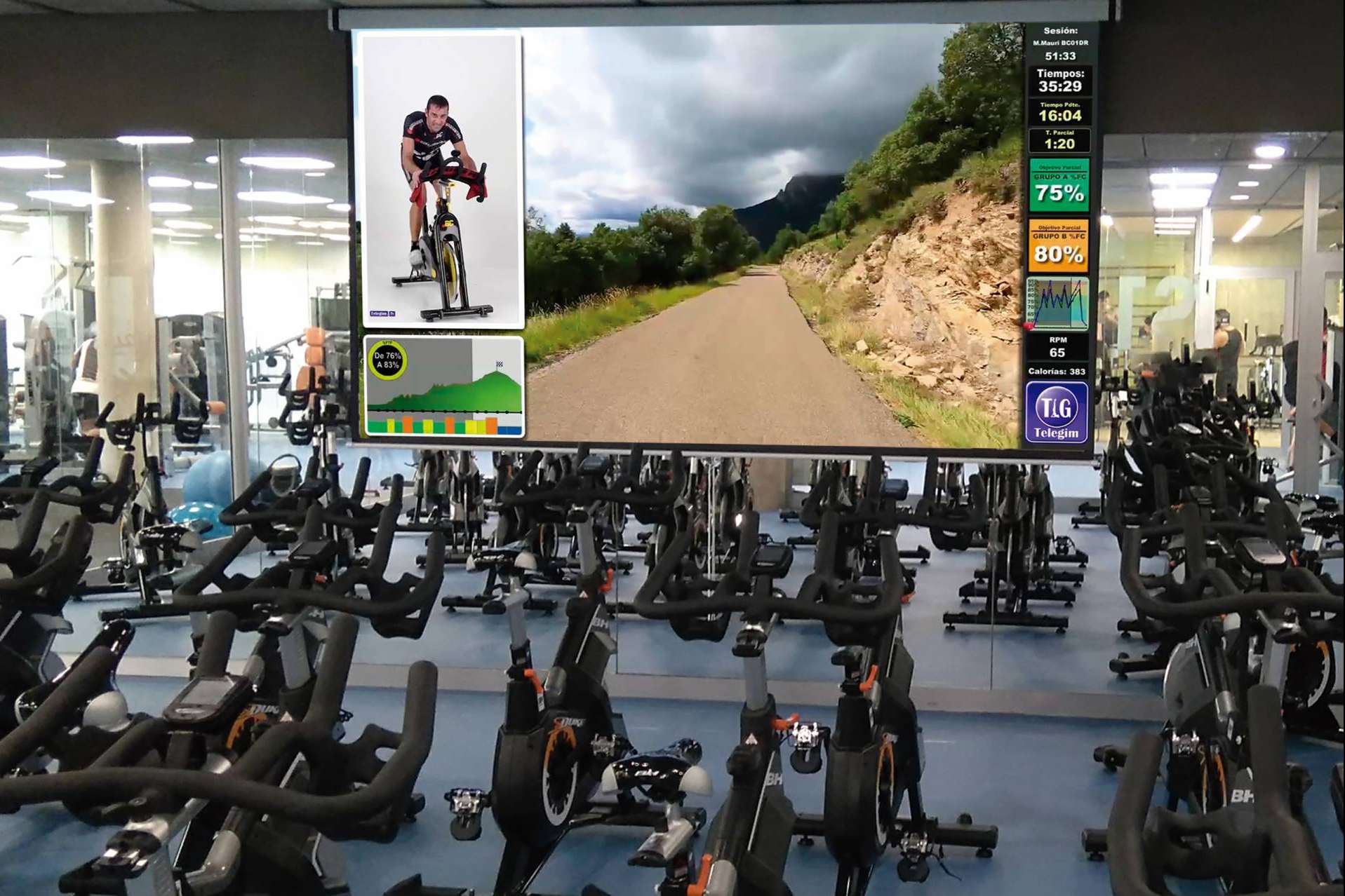 Audiovisual e información para las clases presenciales y actividades en gimnasios de Ciclo Indoor, por Telegim TV