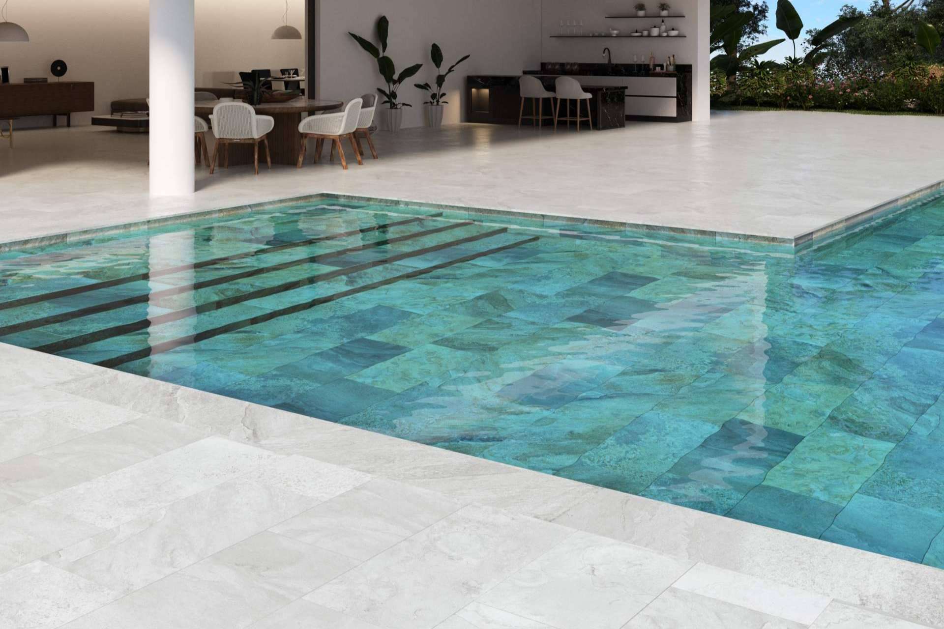 Interazulejo sobre los beneficios del gres porcelánico para la piscina
