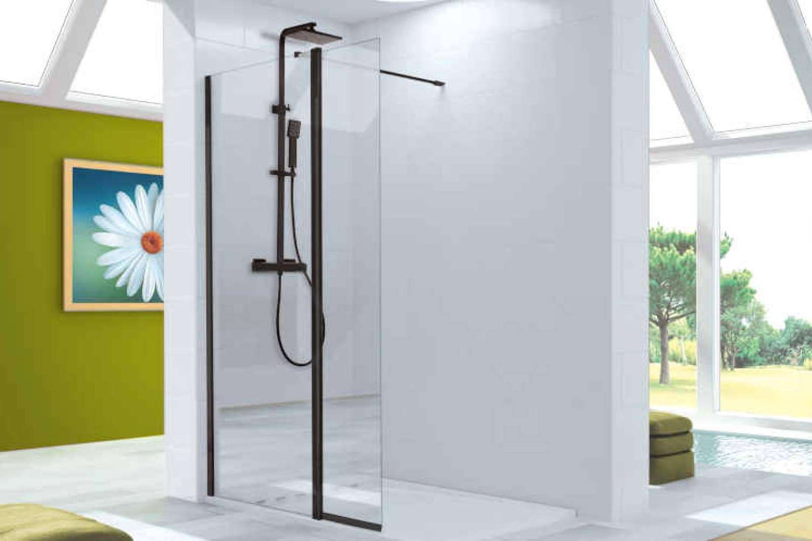 Las mamparas de baño con perfil negro y de oro cepillado que ofrece Mamparas Blau