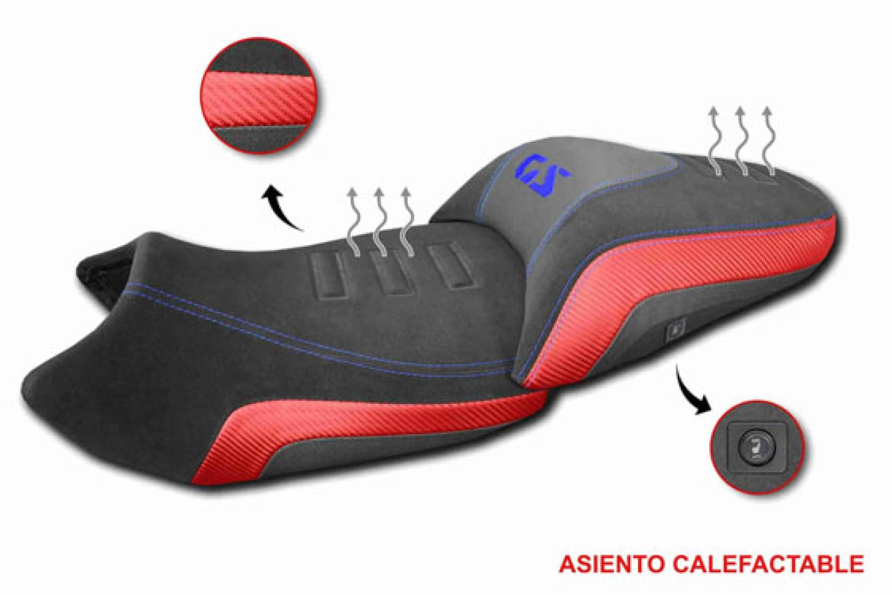 Asiento de moto calefactable para BMW R 1300 GSA 2024+ con acabado Confort, disponible en varias combinaciones